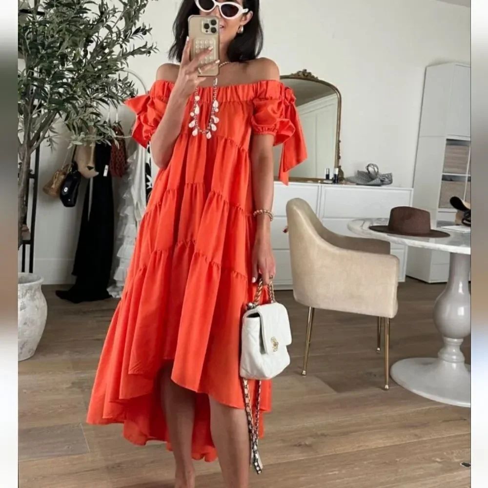 By Anthropologie Off-The-Shoulder Tiered High-Low Midi Dress size XS NEW